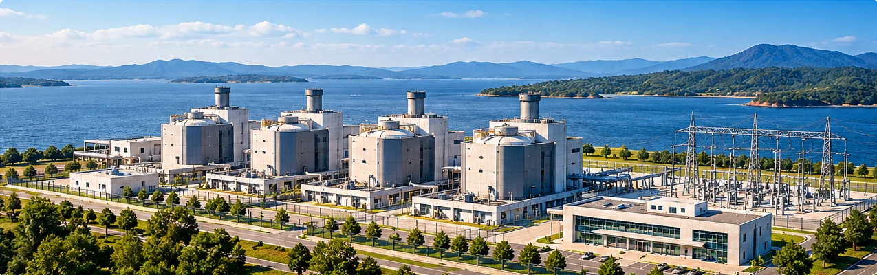 AI-generated conceptual illustration of a multi-module small modular reactor power station